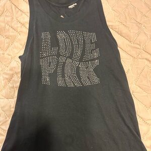 Pink Victoria’s Secret Black rhinestone'Love Pink' split back Tank